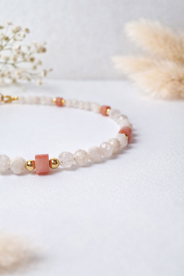 Bransoletka z kamienia księżycowego i rodonitu