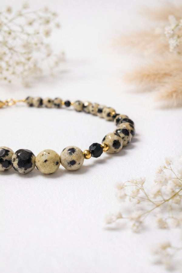 Bransoletka z jaspisem dalmatyńskim i turmalinem