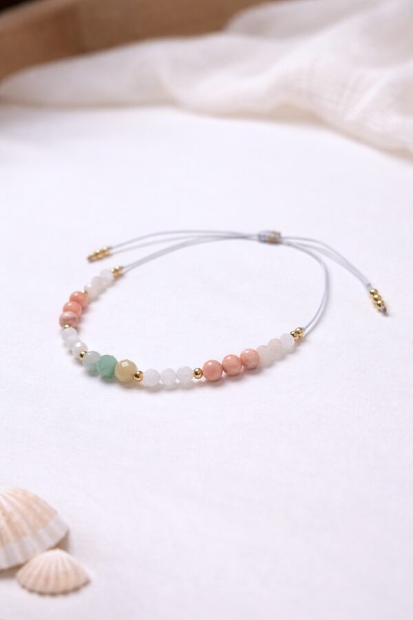 Bransoletka z rodonitu, kamienia księżycowego i amazonitu