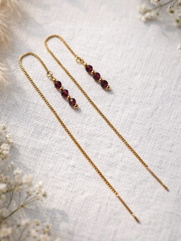 Kolczyki łańcuszkowe z granatem