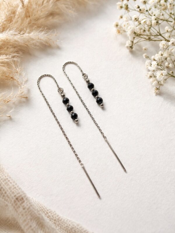 Kolczyki łańcuszkowe z czarnym turmalinem