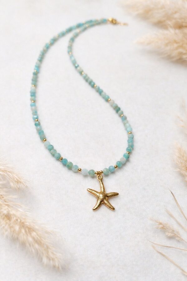 Naszyjnik z amazonitu z zawieszką rozgwiazdy