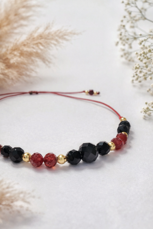 Bransoletka z czarnego turmalinu i granatu